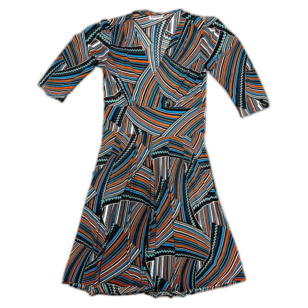Karina Midi Wrap Dress with vibrant 70s geometric pattern - S/M